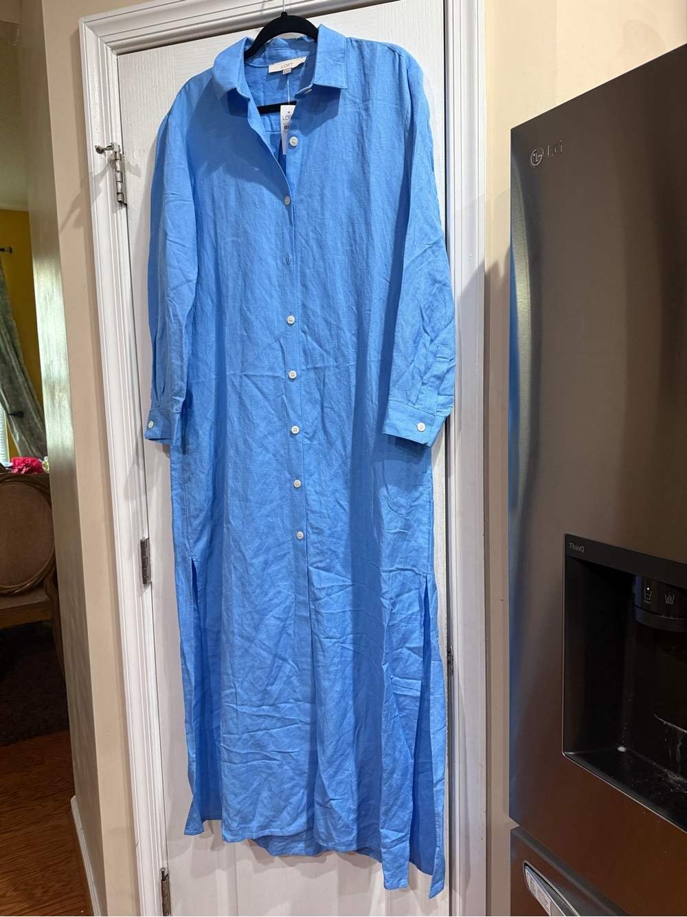 LOFT Light Blue long sleeves Linen  Button-Up Shirt Dress - Picture 4 of 10